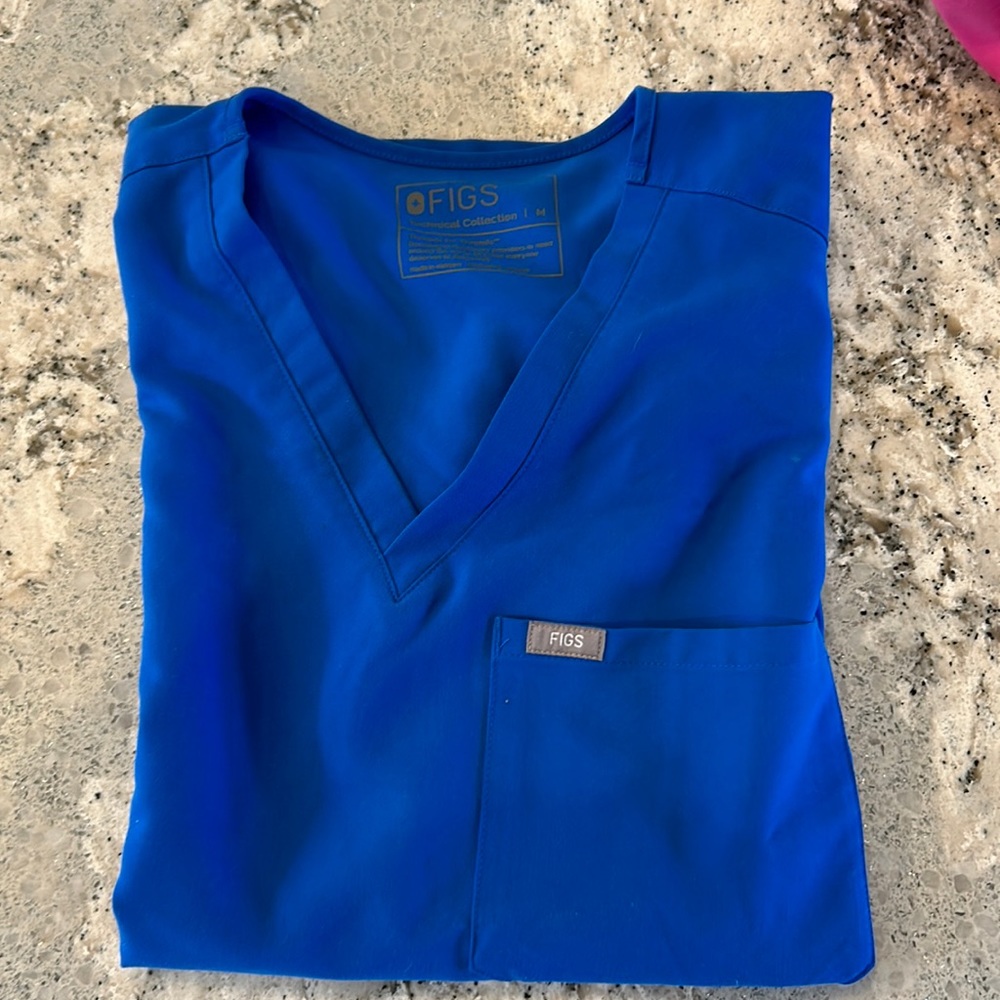Figs royal blue one pocket scrub top